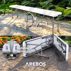 AREBOS 2x Beer Bench Folding Bench I Carrying Handle | 183 x 28 x 43 cm Folding Bench Camping Garden Party Bench Beer Tent Bench | White