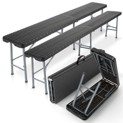 AREBOS 2x Beer Bench Folding Bench I Carrying Handle | 183 x 28 x 43 cm Folding Bench Camping Garden Party Bench Beer Tent Bench | Black