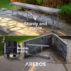 AREBOS 2x Beer Bench Folding Bench I Carrying Handle | 183 x 28 x 43 cm Folding Bench Camping Garden Party Bench Beer Tent Bench | Anthracite