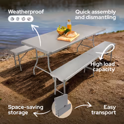 AREBOS beer bench set 3piece set table + 2x bench | marquee set for indoors - outdoors | beer table set | foldable & with carrying handle | anthracite