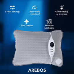 AREBOS Heating Pad Electric Heating Pad with Filling Heating Blanket Back Shoulder Neck 100 W Grey