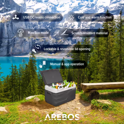 AREBOS compressor cool box 26 L | Electric freezer box with APP control for cooling, freezing and keeping warm | Refrigerator down to -20 Â°C