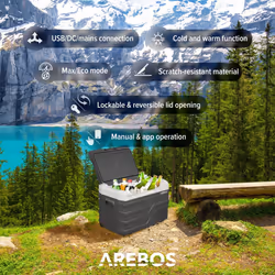 AREBOS compressor cool box 35 litres | Electric freezer box with APP control for cooling, freezing and keeping warm | Refrigerator down to -20 Â°C