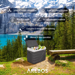 AREBOS compressor cool box 43 litres | Electric freezer box with APP control for cooling, freezing and keeping warm | Refrigerator down to -20 Â°C