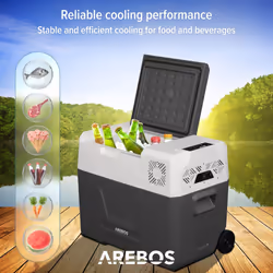 AREBOS Compressor cool box with castors 39L|Electric freezer box with APP control for cooling, freezing and keeping warm|Refrigerator down to -20 Â°C