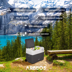 AREBOS Compressor cool box with castors 39L|Electric freezer box with APP control for cooling, freezing and keeping warm|Refrigerator down to -20 Â°C