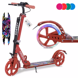 AREBOS kick scooter with LED city scooter kids scooter adult scooter red