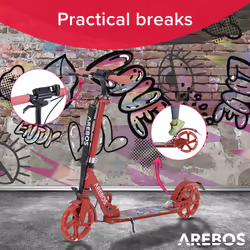 AREBOS kick scooter with LED city scooter kids scooter adult scooter red