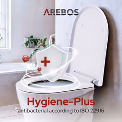AREBOS toilet seat with soft-close mechanism | Duroplast toilet lid D-shape universal | (max. load 150 kg) | toilet seat with toilet lid