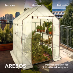 AREBOS Foil Greenhouse with 3 levels |143 x 143 x 195 cm | Greenhouse with shelves & ventilation window |high-quality propagator garden