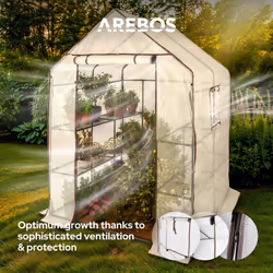 AREBOS Foil Greenhouse with 3 levels |143 x 143 x 195 cm | Greenhouse with shelves & ventilation window |high-quality propagator garden