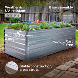 AREBOS metal raised bed 180x90x45 cm | galvanised steel | weatherproof & rustproof planting bed | rectangular vegetable bed for garden & patio