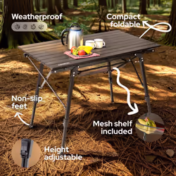 AREBOS camping table 90 x 51.5 cm | folding table | height adjustable 47-69 cm | camping accessories | foldable | travel table | carrying bag | black
