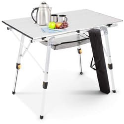 AREBOS camping table 120 x 70 cm | folding table | height adjustable 58-78 cm | camping accessories | foldable | travel table | carrying bag | silver