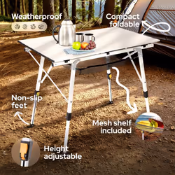 AREBOS camping table 120 x 70 cm | folding table | height adjustable 58-78 cm | camping accessories | foldable | travel table | carrying bag | silver