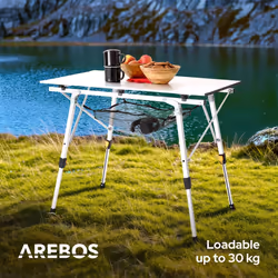 AREBOS camping table 120 x 70 cm | folding table | height adjustable 58-78 cm | camping accessories | foldable | travel table | carrying bag | silver
