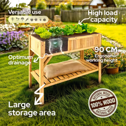 AREBOS wooden raised bed with storage compartment | for in & outdoor | 119 x 53 x 90 cm | planter box & window box | planting bed, cold frame
