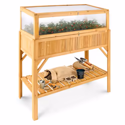 AREBOS wooden raised bed with cold frame attachment and storage compartment | for in & outdoor | 119 x 53 x 124 cm | planter ...