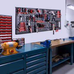 AREBOS tool wall 6-piece perforated wall workshop | 34-piece hook set & brackets | 235.2 x 59.5 x 2 cm | incl. mounting material | Red