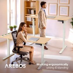 AREBOS electrically height-adjustable desk 120x60 cm | Memory function | Adjustable computer desk 72-118 cm | Standing desk | Stand-sit desk | Beige
