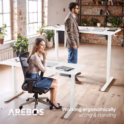 AREBOS electrically height-adjustable desk 120x60 cm | Memory function | Adjustable computer desk 72-118 cm | Standing desk | Stand-sit desk | White