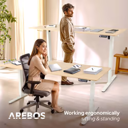AREBOS electrically height-adjustable desk 160x80 cm | Memory function | Adjustable computer desk 72-118 cm | Standing desk | Stand-sit desk | Beige