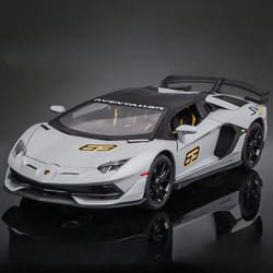 1:24 Lambo SVJ63 Simulation Model Alloy Car Model Metal Die-cast Toy Car with Light Sound Pull Back Function Super Sports Car Boy Toy Birthday - grey