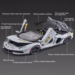 1:24 Lambo SVJ63 Simulation Model Alloy Car Model Metal Die-cast Toy Car with Light Sound Pull Back Function Super Sports Car Boy Toy Birthday - black