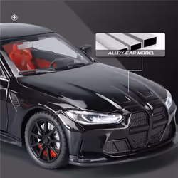 1:24 M4 G82 Coupe Die-cast Alloy Sports Car Model Toy Racing Vehicle Model Simulation Sound and Light Pull Back Shock Absorber Children's Gift - white