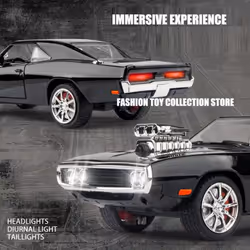 1:24 New Challenger 1970 Fast and Furious 7 Alloy Car Model Diecast Toy with Sound and Light Vehicle Decoration Ornaments Children's Gift
