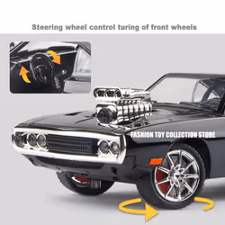 1:24 New Challenger 1970 Fast and Furious 7 Alloy Car Model Diecast Toy with Sound and Light Vehicle Decoration Ornaments Children's Gift