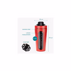 Stainless Steel Protein Shaker - 750ml Nutrition Protein Drink Bottle with Mixer Blend Ball - 0.75 Litre Protein Shaker - Red