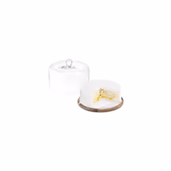 Marble & Acacia Cake Stand With Dome - Glass Dome And Marble Cake Plate, 11" x 7.5" (28 x 19.3cm)