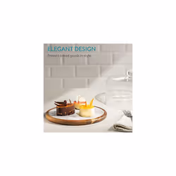 Marble & Acacia Cake Stand With Dome - Glass Dome And Marble Cake Plate, 11" x 7.5" (28 x 19.3cm)