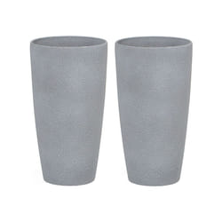 Set of 2 Plant Pots Stone 23 x 23 x 43 cm Grey ABDERA