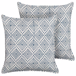 Set of 2 Decorative Cushions CORDATA Cotton 45 x 45 cm Blue Oriental Pattern