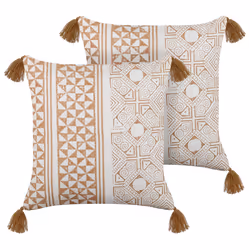 Set of 2 Decorative Cushions MALUS Cotton 45 x 45 cm Light Brown Oriental Pattern
