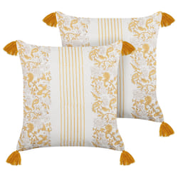 Set of 2 Decorative Cushions BILOBA Cotton 45 x 45 cm Yellow Floral Pattern