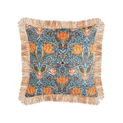 Velvet Fringed Cushion with Flower Pattern 45 x 45 cm Blue and Orange MITELLA
