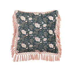 Velvet Cushion Flower Pattern with Tassels 45 x 45 cm Blue and Pink PARROTIA