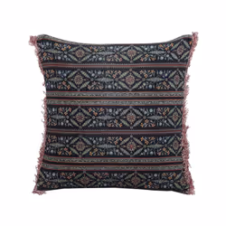 Velvet Fringed Cushion with Flower Pattern 45 x 45 cm Multicolour RUTA