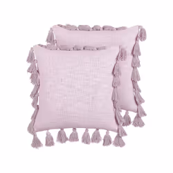 Set of 2 Cotton Cushions with Tassels 45 x 45 cm Pink LYNCHIS
