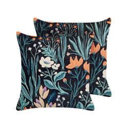 Set of 2 Velvet Cushions with Flower Pattern 45 x 45 cm Black and Green OSMUNDA