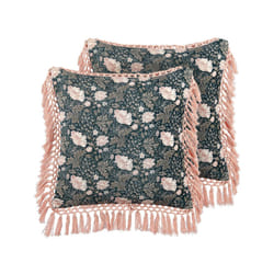 Set of 2 Velvet Cushions Flower Pattern with Tassels 45 x 45 cm Blue and Pink PARROTIA