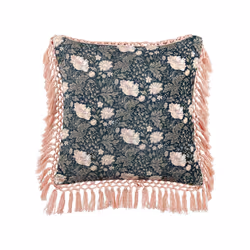 Set of 2 Velvet Cushions Flower Pattern with Tassels 45 x 45 cm Blue and Pink PARROTIA