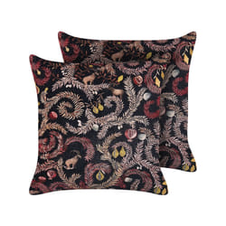 Set of 2 Velvet Cushions with Botanical Pattern 45 x 45 cm Black and Pink RICINUS