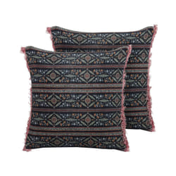 Set of 2 Velvet Fringed Cushions with Flower Pattern 45 x 45 cm Multicolour RUTA