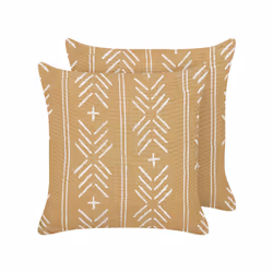 Set of 2 Cotton Cushions Geometric Pattern  45 x 45 cm Beige and White BANYAN