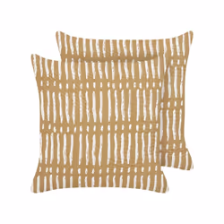 Set of 2 Cotton Cushions Striped 45 x 45 cm Beige and White SALIX