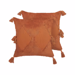 Set of 2 Tufted Cotton Cushions with Tassels 45 x 45 cm Orange AVIUM